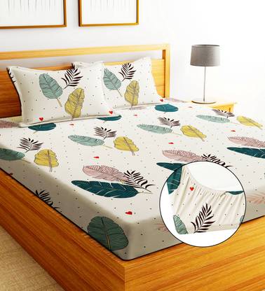 Premium Leaf Print Cotton Bedsheet Set – King Size with 2 Pillow Covers | Soft & Breathable Fabric